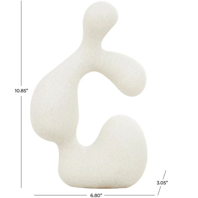 11" White Polystone Abstract Curved Shaped Sculpture with Speckled Texturing