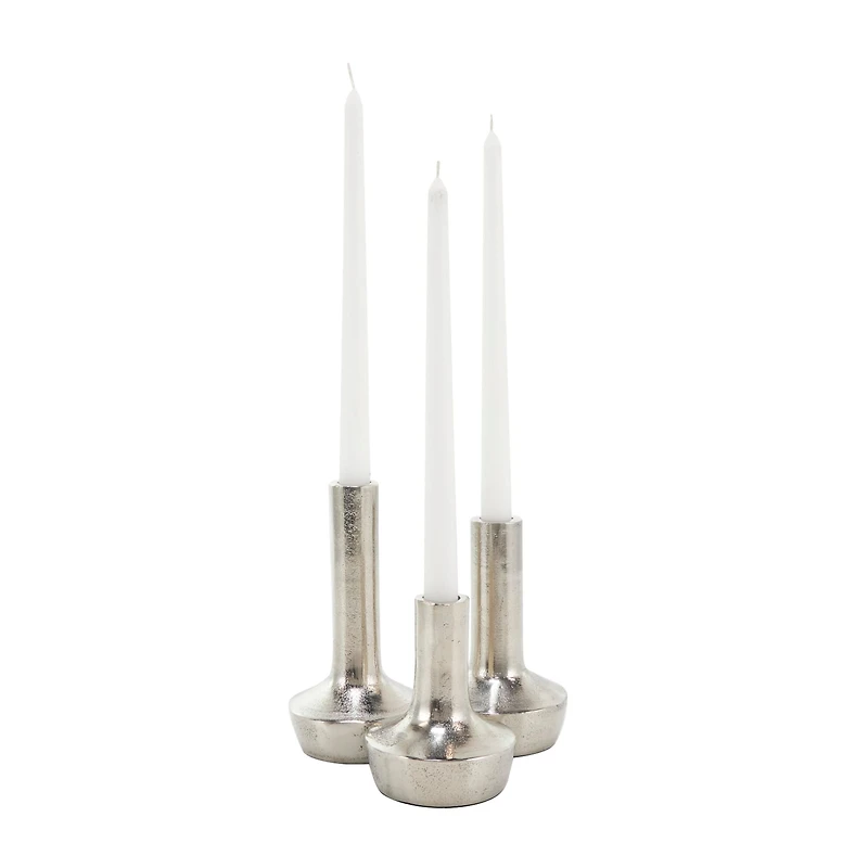 Silver Aluminum Candle Holder with Rounded Base Set