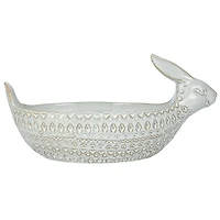 Hello Honey® 11" White Debossed Stoneware Rabbit Bowl with Reactive Glass, 2ct.