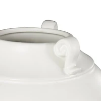 11" White Ceramic Minimalistic Vase with Scroll Handles