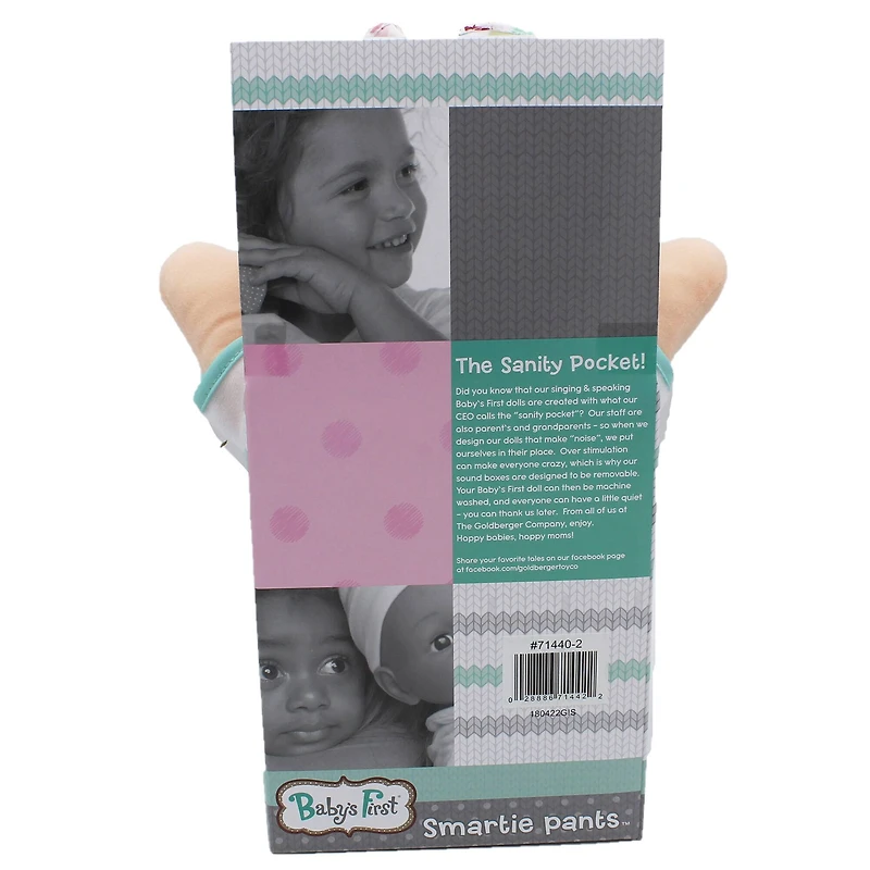 Goldberger Baby's First® Smartie Pants™ 12" Baby Doll with Raspberry White T-Shirt