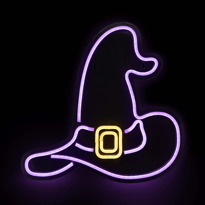15" Purple LED Neon Style Witch Hat Halloween Window Silhouette