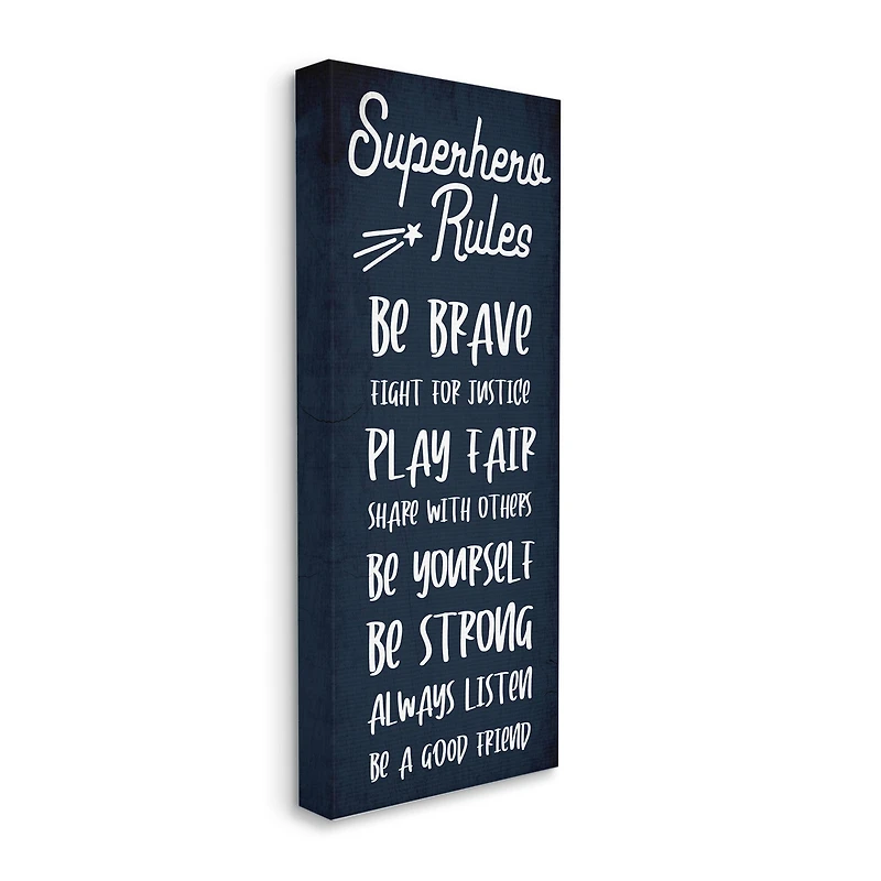 Stupell Industries Brave Superhero Rules Kid's Blue Motivational List Canvas Wall Art