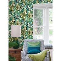 Caroline et Bettina Turquoise Feuilles Peel & Stick Wallpaper