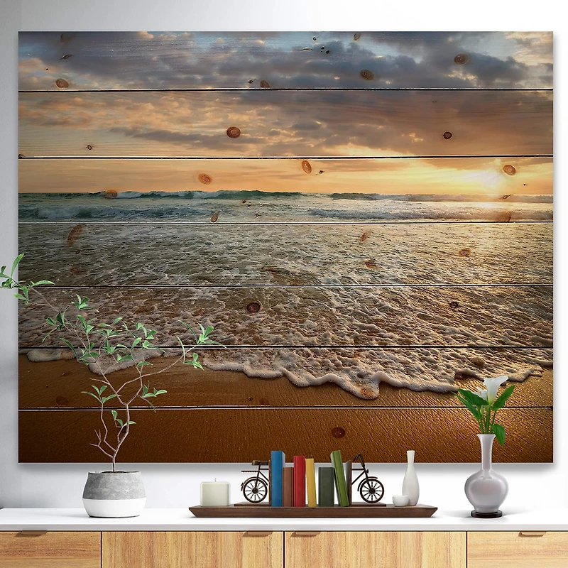 Designart - Bright Cloudy Sunset in Calm Ocean