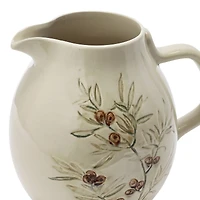 Hello Honey® 3qt. Cream & Green Olive Branch Design Debossed Stoneware Pitcher