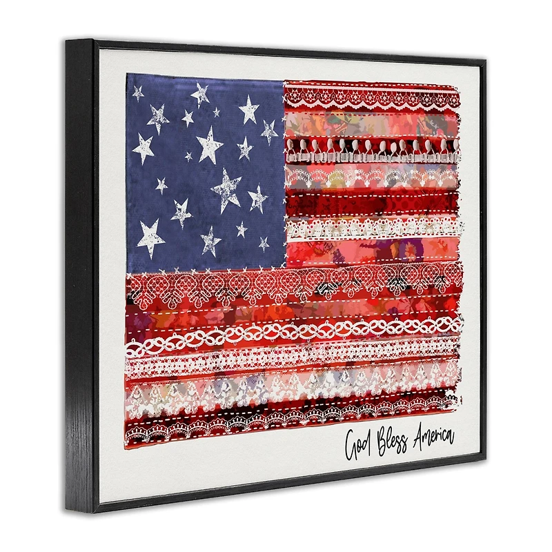 Stupell Industries God Bless America Phrase Macrame Pattern Flag Framed Giclee Art