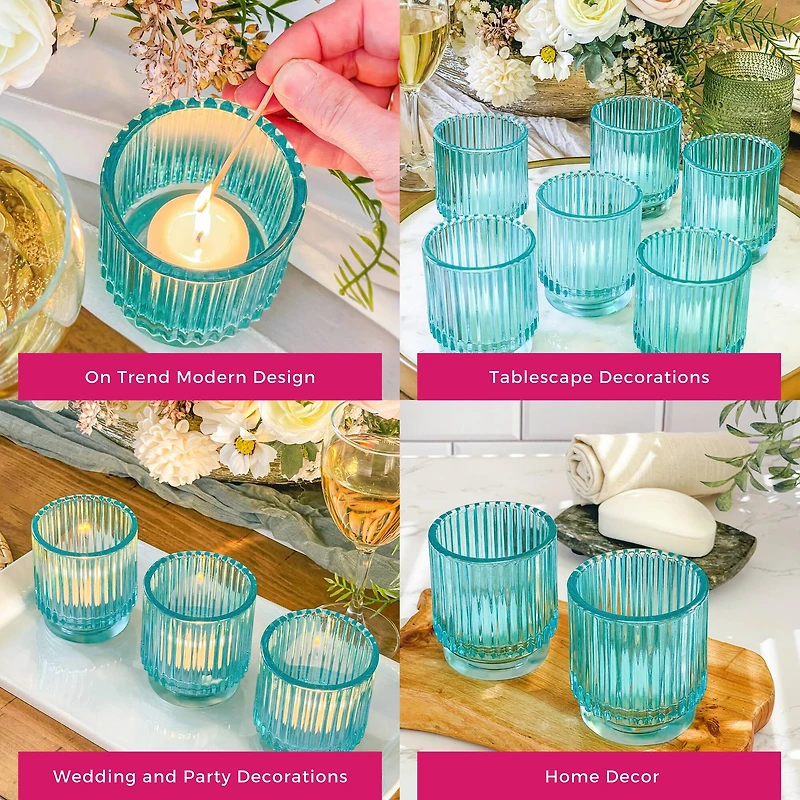 Kate Aspen® Ribbed Blue Glass Votive Candle Holder Set