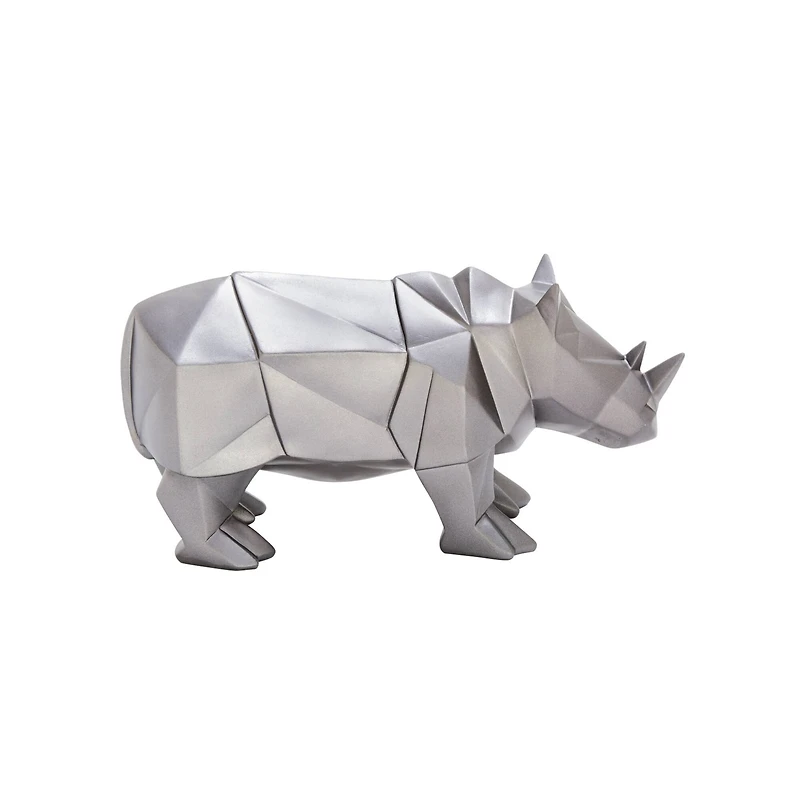 CosmoLiving by Cosmopolitan 10" Silver Polystone Rhino Sculpture