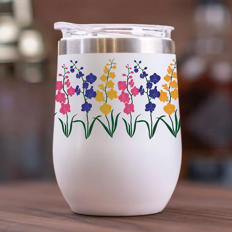 11oz. Papercut Flower Trio Stainless Steel Wine Tumbler