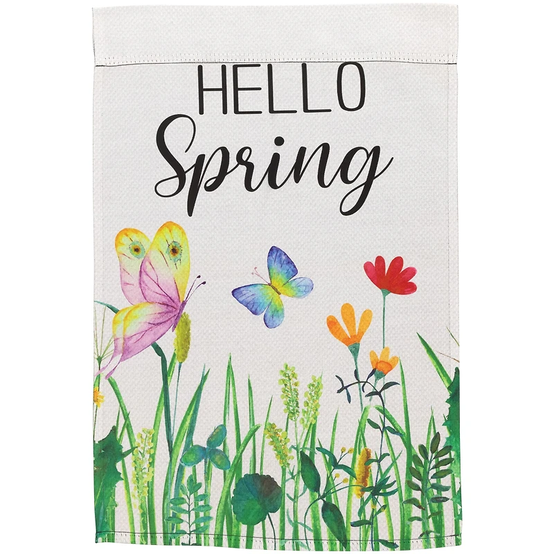 Hello Spring Butterflies & Flowers Outdoor Garden Flag