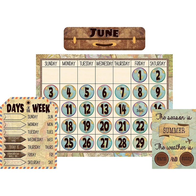 Teacher Created Resources Travel the Map Calendar Bulletin Board Set, 2ct.