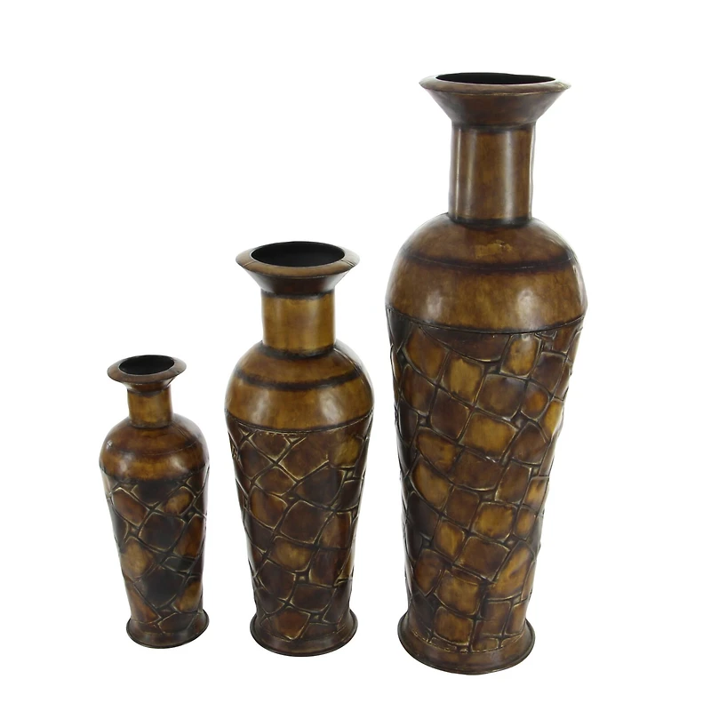 Set of 3 Brown Metal Rustic Vase, 50", 35", 26"