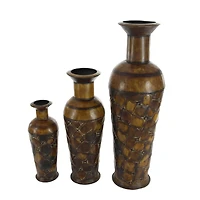 Set of 3 Brown Metal Rustic Vase, 50", 35", 26"