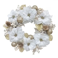 26" White & Gold Poinsettia, Berry & Ornament Wreath by Ashland®