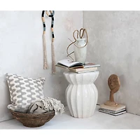 Hello Honey® 20" Elegant Round Sculpted White Stoneware Stool