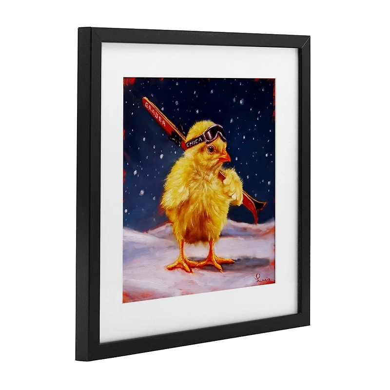 Stupell Industries 13" x 13" Chick with Sticks Skiing Framed Print Under Glass Wall Art