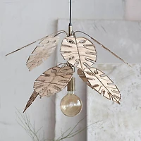 Hello Honey® Antique Brass Finish & Natural Round Metal & Banana Fiber Leaf Hanging Pendant Lamp