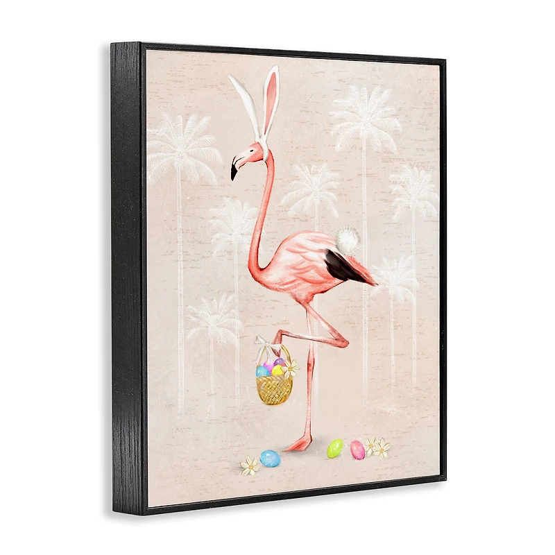 Stupell Industries Easter Flamingo Pink Bird Egg Hunt Basket Framed Giclee Art