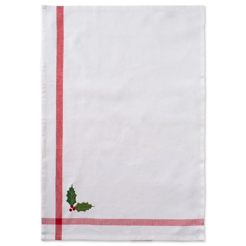 DII® Red & White Stripe Holly & Mistletoe Holiday Embroidered Dishtowel Set