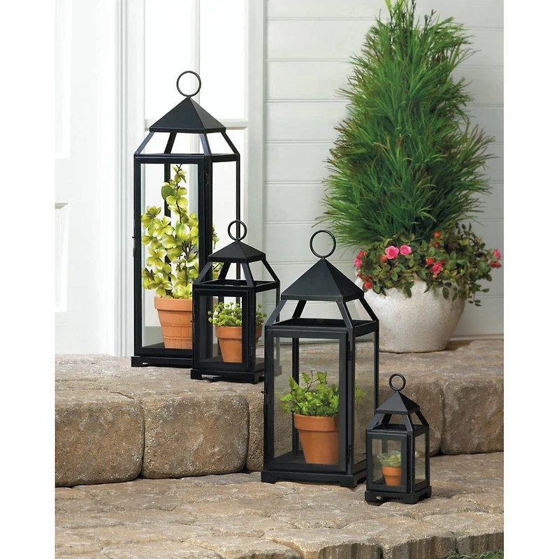 18.5" Black Contemporary Candle Holder Lantern