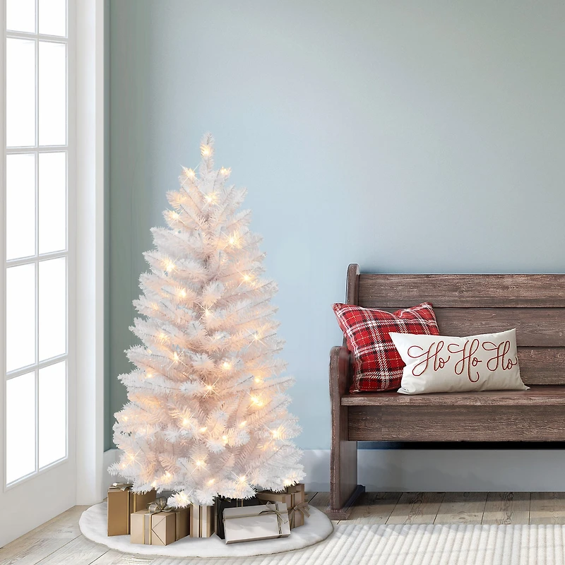 4ft. Pre-Lit White Carson Artificial Pine Christmas Tree, Clear Lights