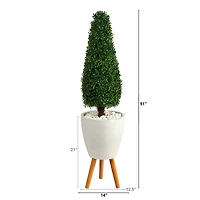 4ft. Boxwood Tower Topiary Tree in White Planter with Stand