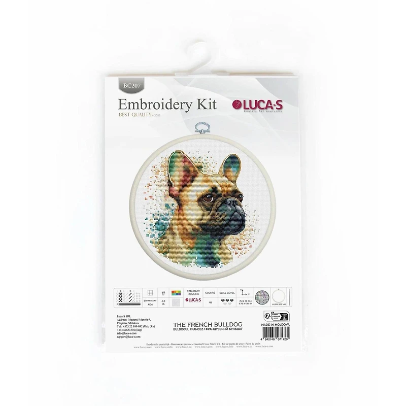 Luca-S French Bulldog Counted Cross Stitch Kit with Display Hoop