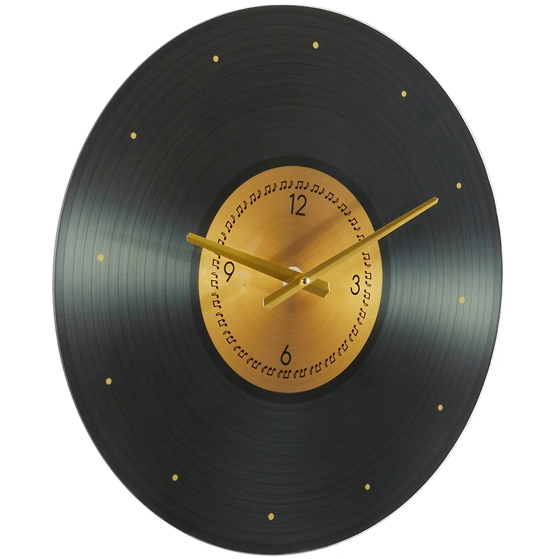 The Novogratz 20" Black Glass Record Style Musical Notes Wall Clock