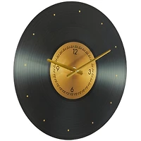 The Novogratz 20" Black Glass Record Style Musical Notes Wall Clock