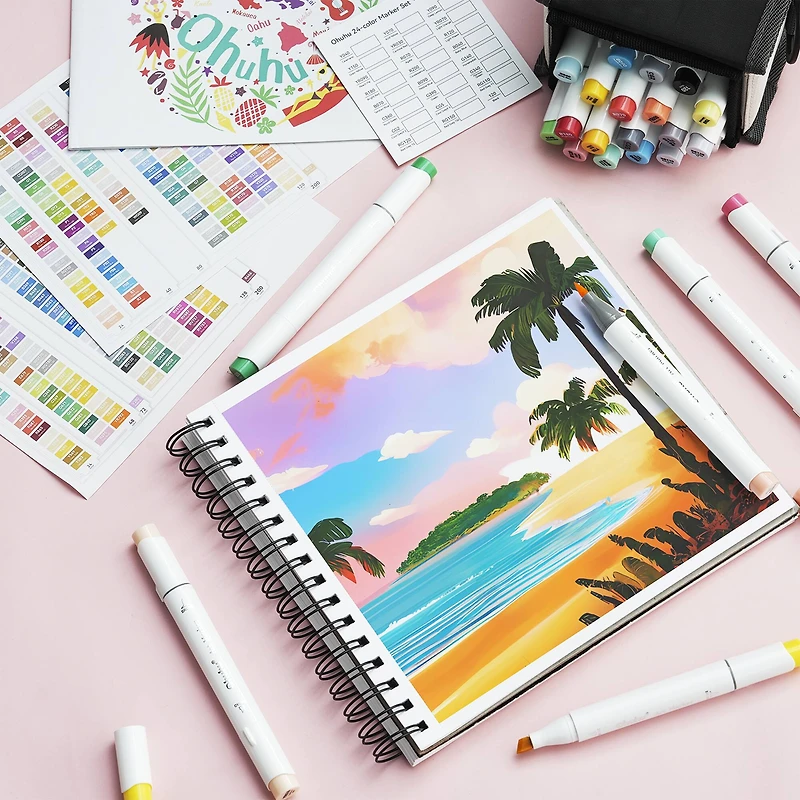 Ohuhu® Honolulu B Brush & Fine Dual Tip 24 Color Basic Marker Set