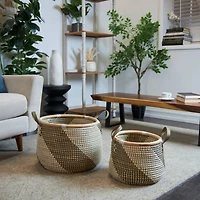 Brown Round Seagrass Handmade Striped Storage Basket Set