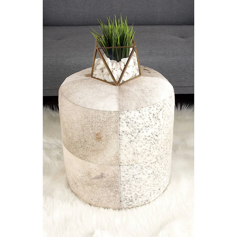 16" Gray Leather & Wood Glam Ottoman