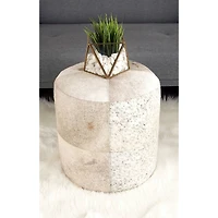 16" Gray Leather & Wood Glam Ottoman