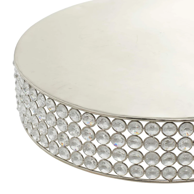 Glam Round Silver Metal and Glass Bead Cake Stand, Set of 3, 3"