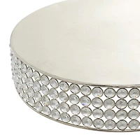 Glam Round Silver Metal and Glass Bead Cake Stand, Set of 3, 3"