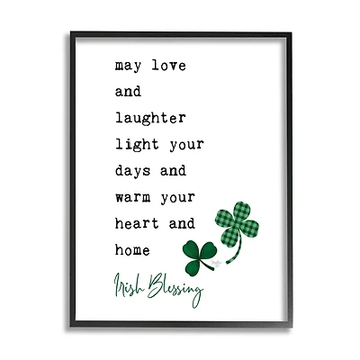 Stupell Industries Heart & Home Touching Irish Blessing Clover Motif Framed Giclee Art