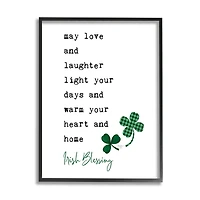 Stupell Industries Heart & Home Touching Irish Blessing Clover Motif Framed Giclee Art
