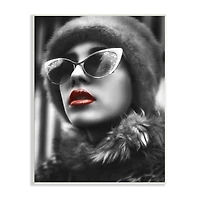 Stupell Industries Fashion Woman Red Lips Glam Sunglasses Fur Coat Wall Plaque