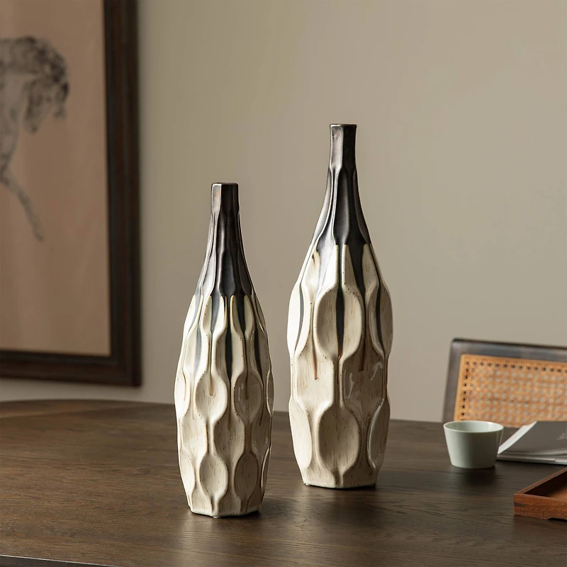 Glitzhome® Geometric Two-Tone Faceted Ceramic Modern Vase Set
