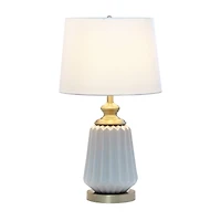 Lalia Home 25" Gray Fluted Ceramic and Metal Table Lamp with White Shade