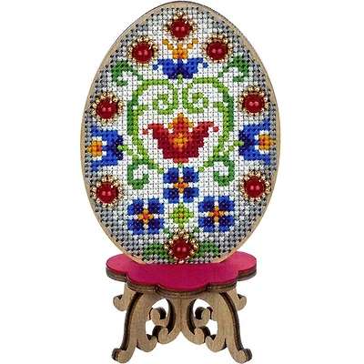 Wonderland Crafts Floral Easter Egg Cross Stitch on Wood Kit