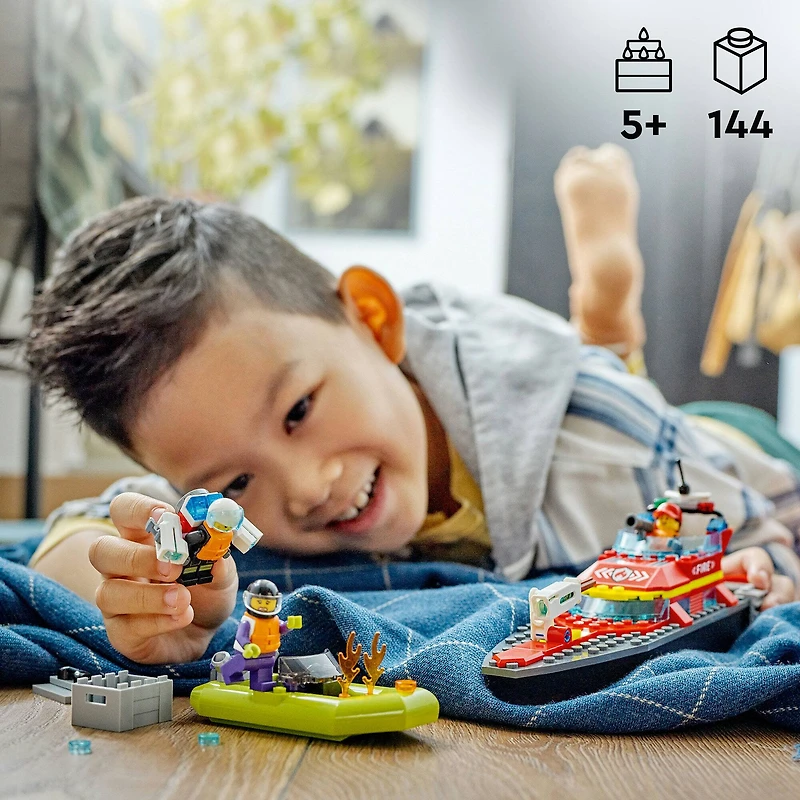 LEGO® City Fire Rescue Boat 60373 Building Toy Set (144 Pieces)