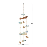 3ft. Brown Ceramic Fish Windchime with Driftwood & Hanging Starfish Accents