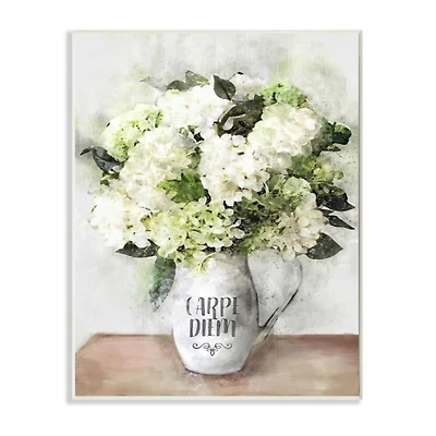 Stupell Industries Carpe Diem with White Hydrangea Bouquet Wall Art
