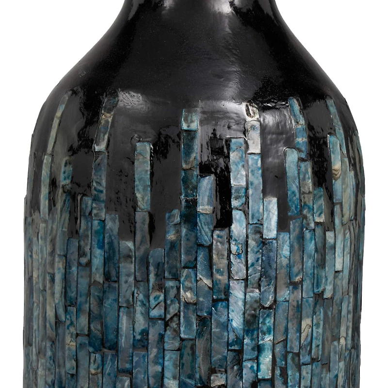 20" Black Capiz Shell Handmade Vase with Blue Ombre Design