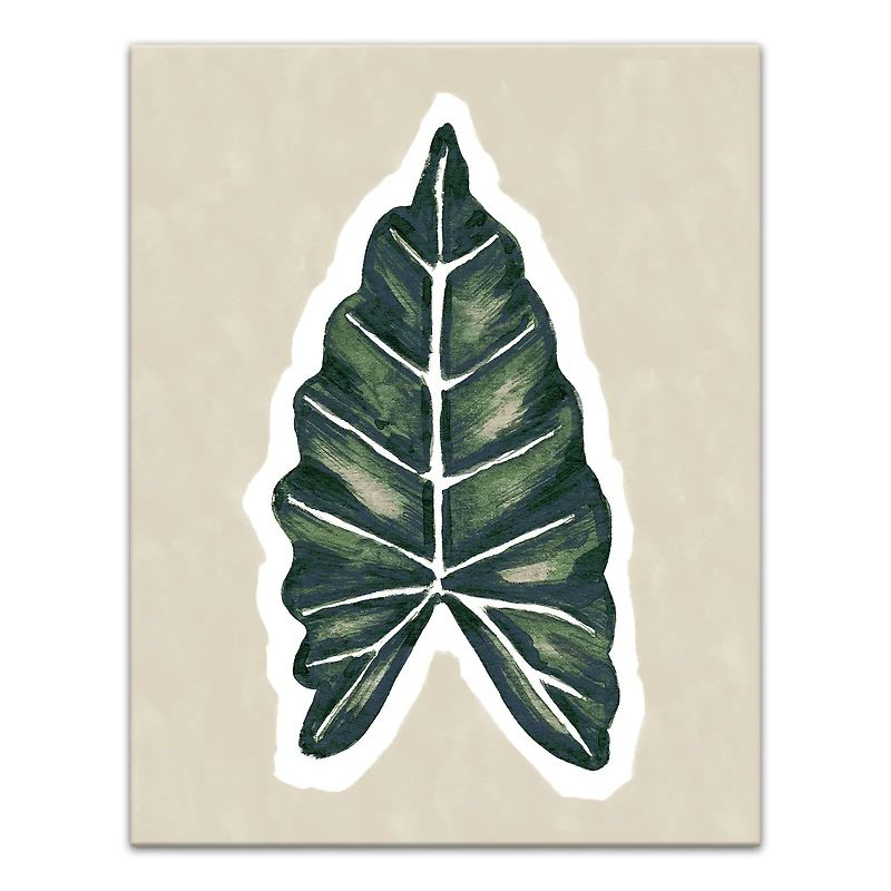 Tropical Leaf With Navy  11" x 14" Canvas Wall Art
