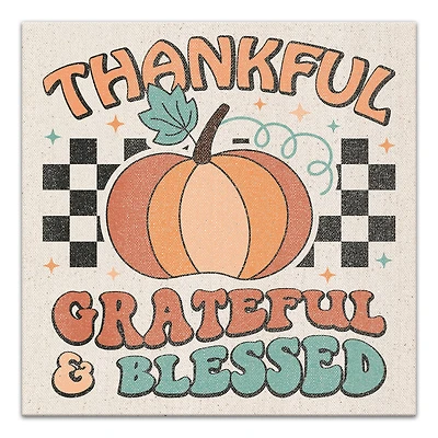 Thankful Grateful Blessed Check 12" x 12" Canvas Wall Art