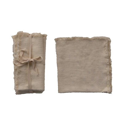 Hello Honey® Cream Square Linen Napkin with Fringe Trim, 4ct.