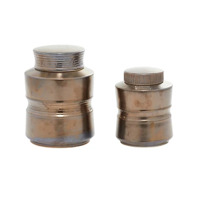 Set of 2" Bronze Ceramic Contemporary Decorative Jars, 9", 7"